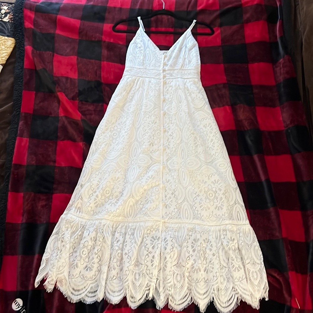 White tea-length altr’d state dress